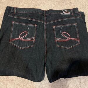 Vintage Y2K Evolution In Design Men’s 44x34 Black Denim Baggy Jeans Red Stitch